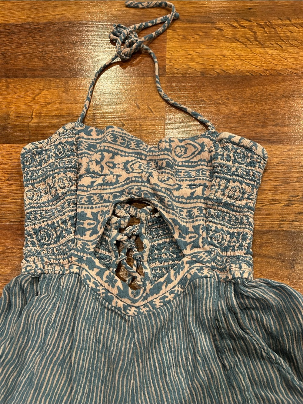 Free People Crystal Bay Wide Leg Open Tied Back Blue Halter Romper Small - Picture 4 of 9